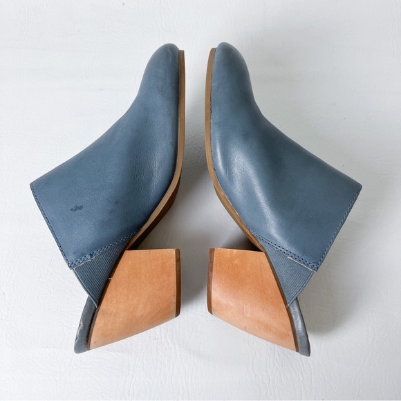 Latigo Distressed Denim Blue Genuine Leather Wood Heel Mules/Clogs - Picture 13 of 13